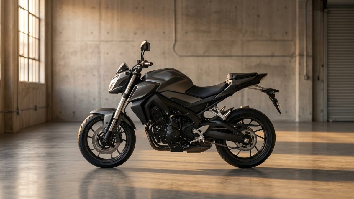 Side profile of a premium motorcycle showing components that affect bike on road price calculation