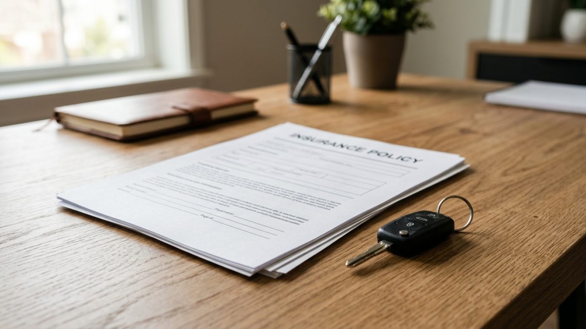 5 year bike insurance cost breakdown document on a desk next to motorcycle key