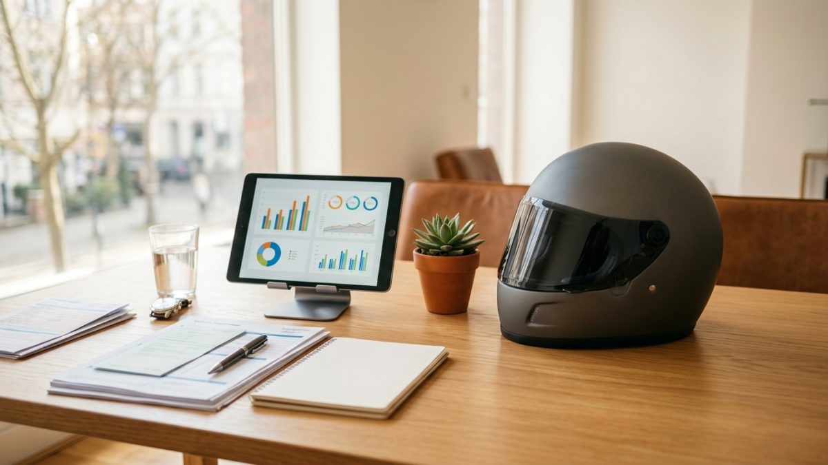 Motorcycle registration and bike on road price calculator concept with vehicle paperwork
