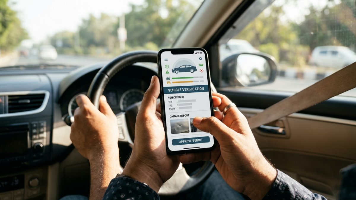 NextGen mParivahan app displaying virtual RC and active car insurance details