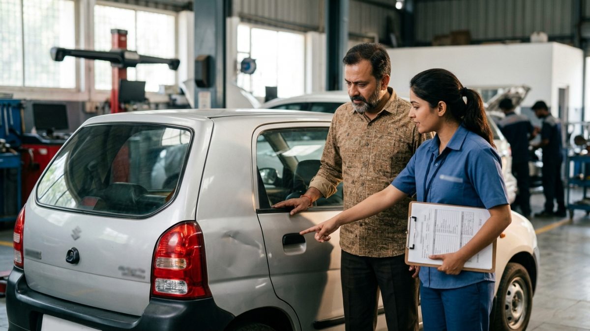 Checking vehicle details and insurance validity on a laptop screen