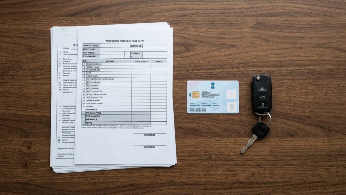 Official vehicle invoice and registration documents illustrating car price in India components