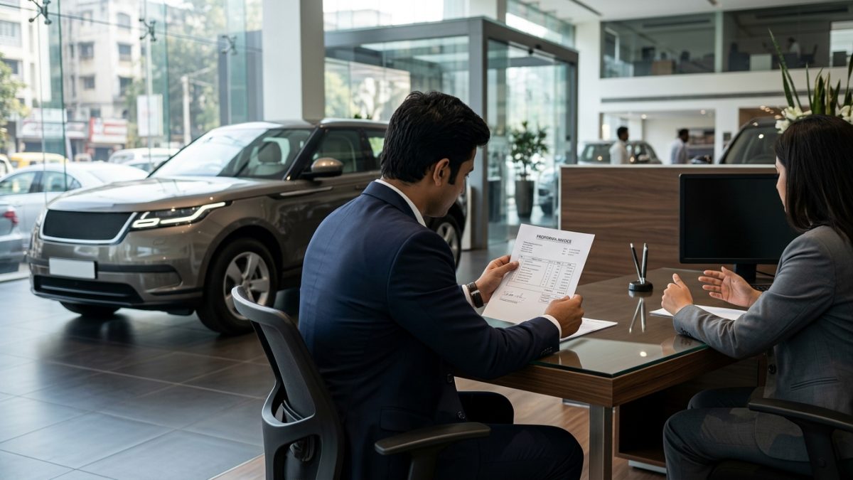 Dealership customer discussion on new car price breakdown and quotation check