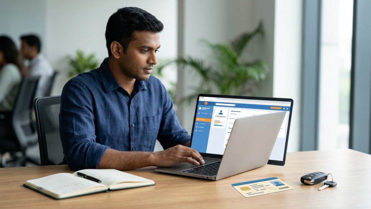 Laptop screen showing the official portal interface to check RC online