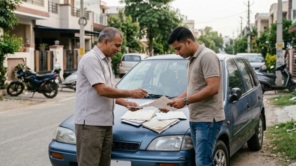 Inspecting insurance policy and workshop documents for used vehicle history