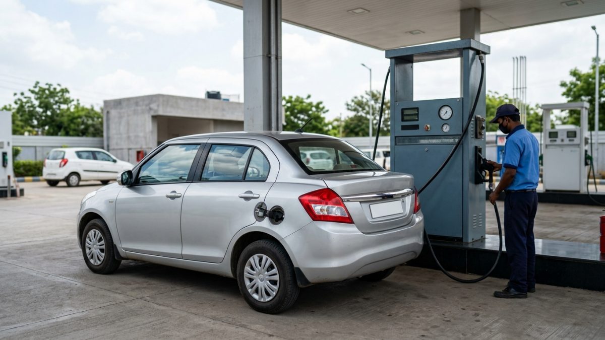 Refuelling a passenger car with natural gas at an Indian urban fuel pump
