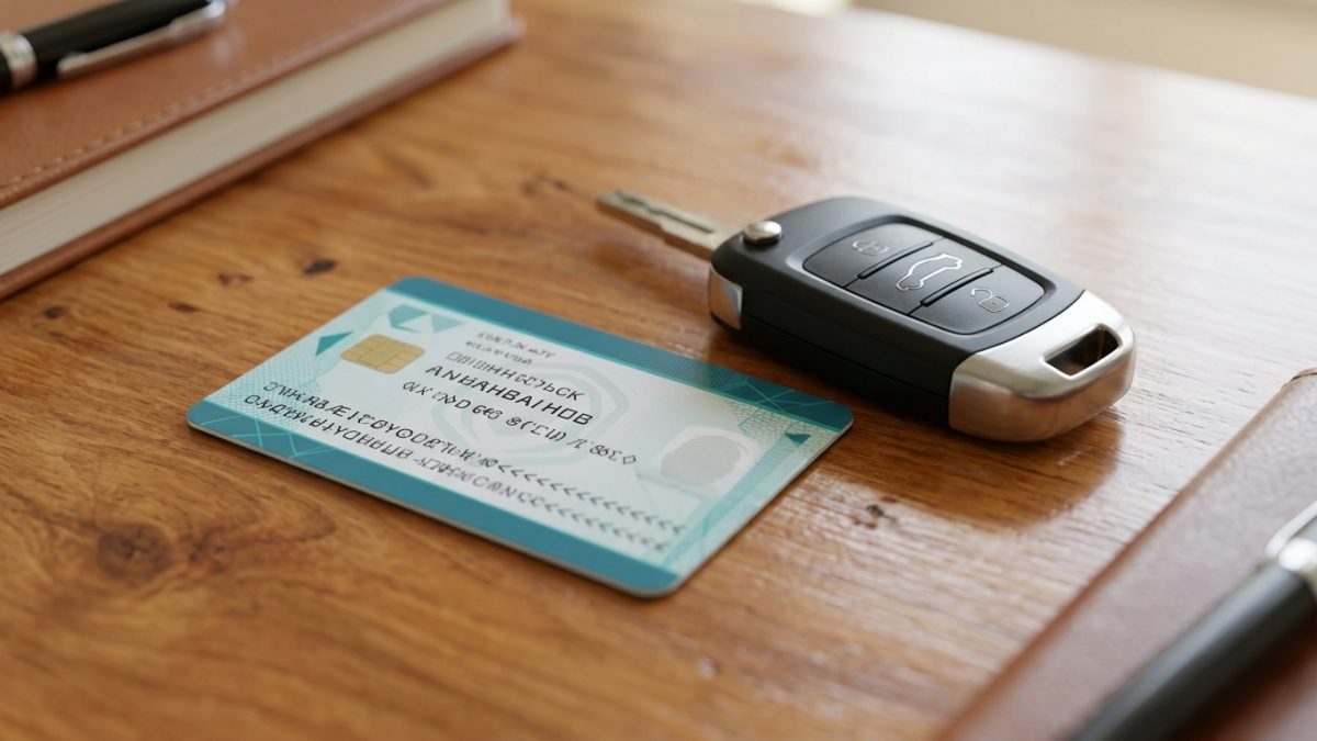 Vehicle smart card registration certificate and car keys on a table
