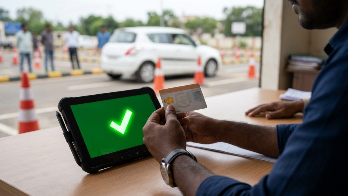Smart card driving licence being checked after online status verification