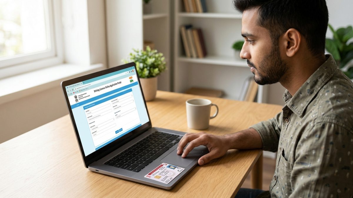 Indian motorist checking driving licence details online on official Parivahan portal
