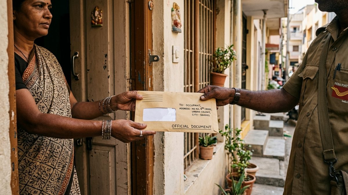 India Post Speed Post tracking envelope containing a newly issued driving licence smart card