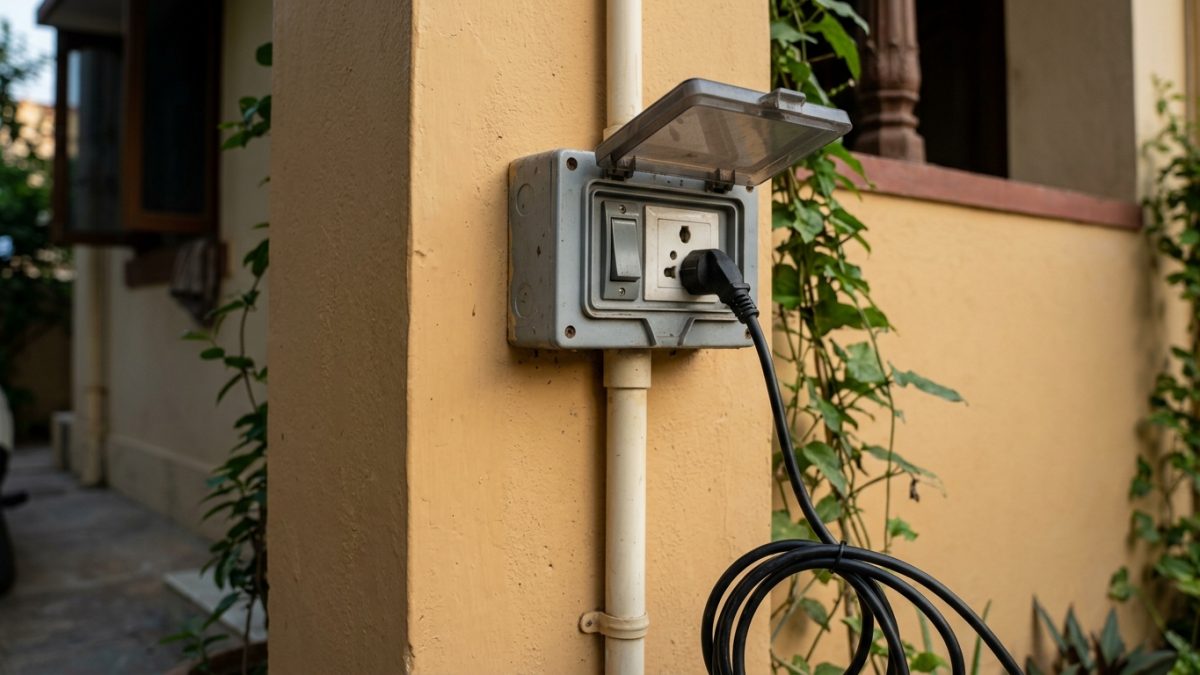 Dedicated 15A wall power socket with heavy duty wiring used for electric scooter charging