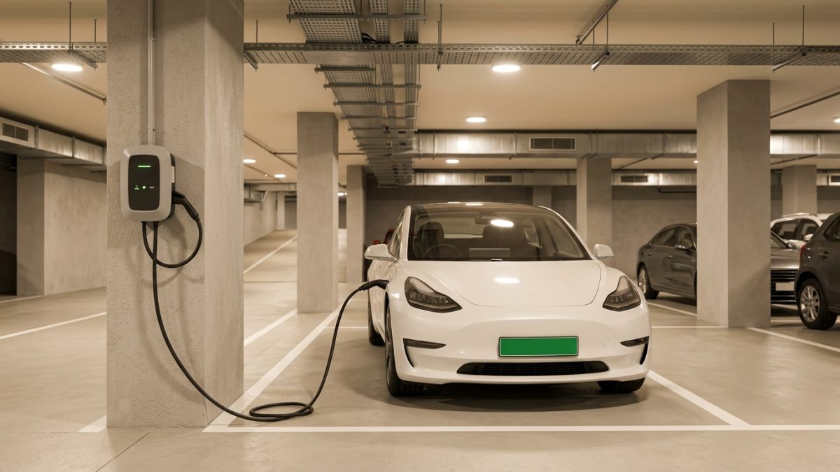 EV charging station installation in an Indian multi-storey apartment basement parking bay