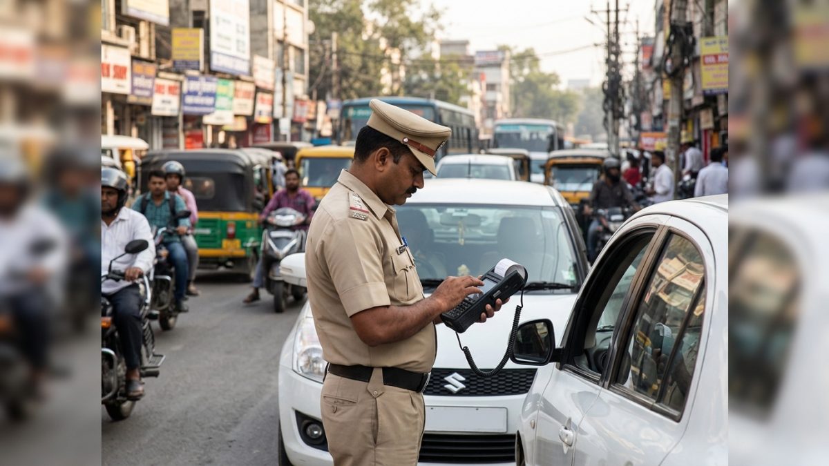 Person checking official vehicle challan status safely on a laptop computer screen