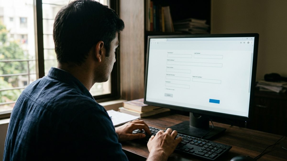 User entering details on an online portal for learner licence apply online process