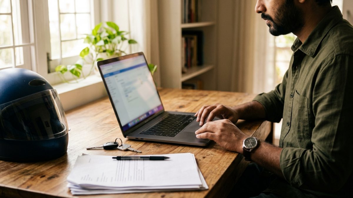 Person booking a lok adalat challan token on a laptop at a desk