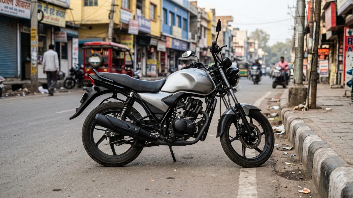 Modern lightweight 125cc commuter motorcycle parked outdoors under bright sunlight