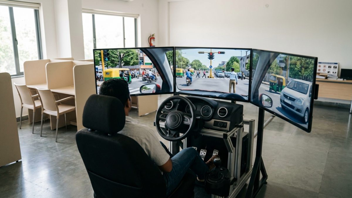 Modern vehicle driving training simulator representing the new RTO rules for driver accreditation