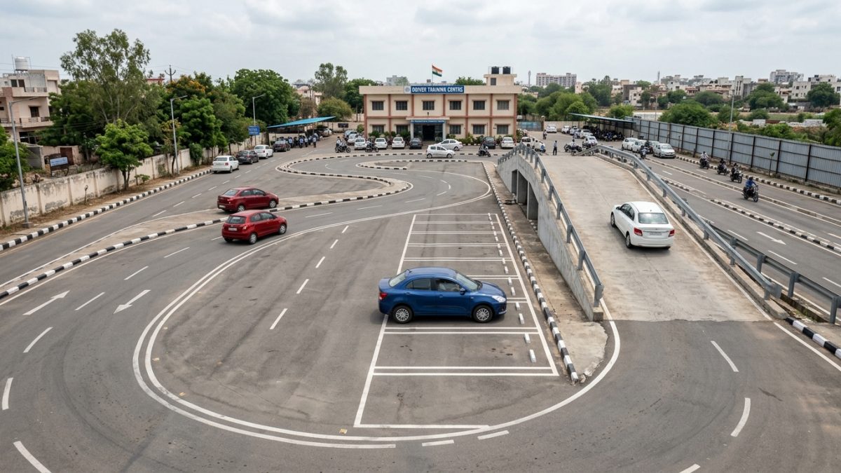 Driver training testing track with dedicated practice lanes at an accredited driving centre