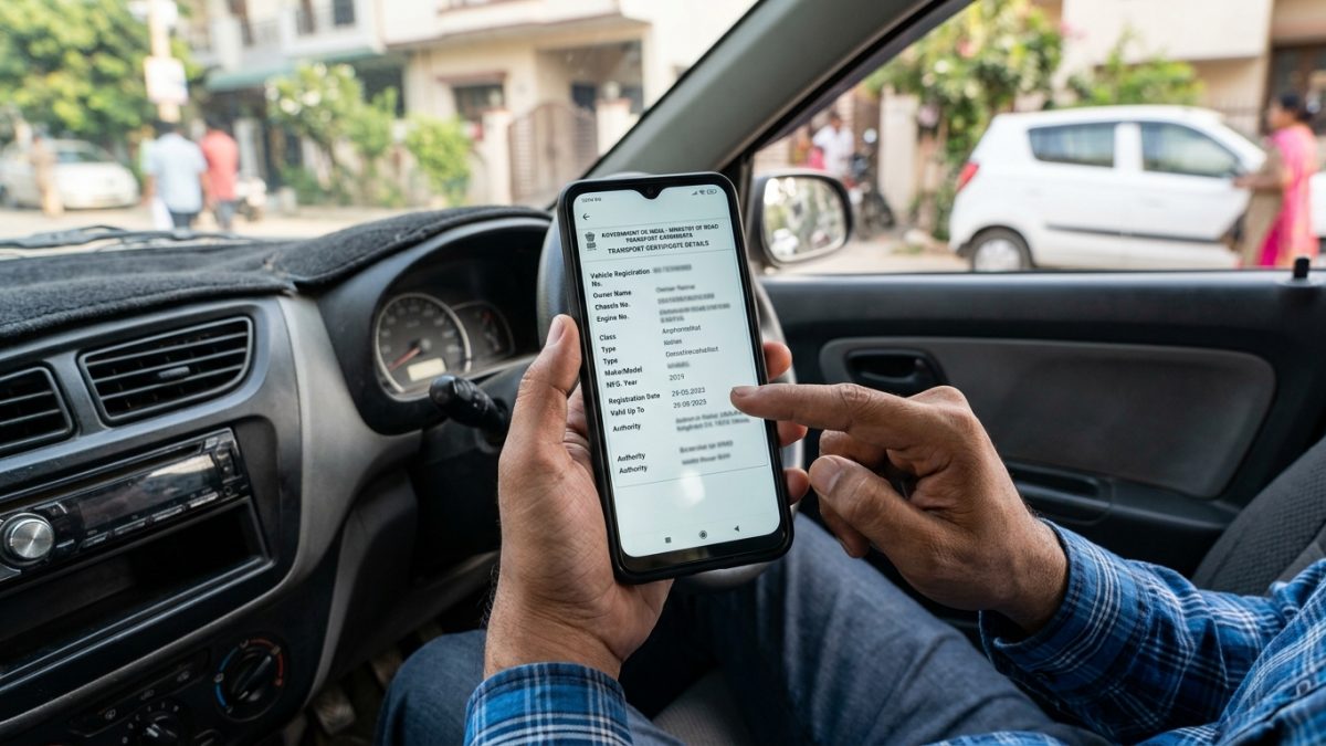 Checking vehicle PUC certificate details online to verify past odometer readings