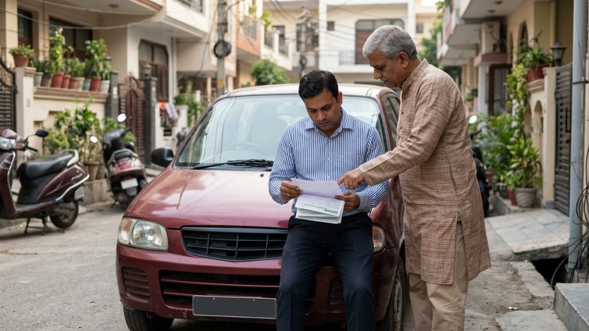 Close-up inspection of brake disc wear and pedal rubber to detect odometer rollback