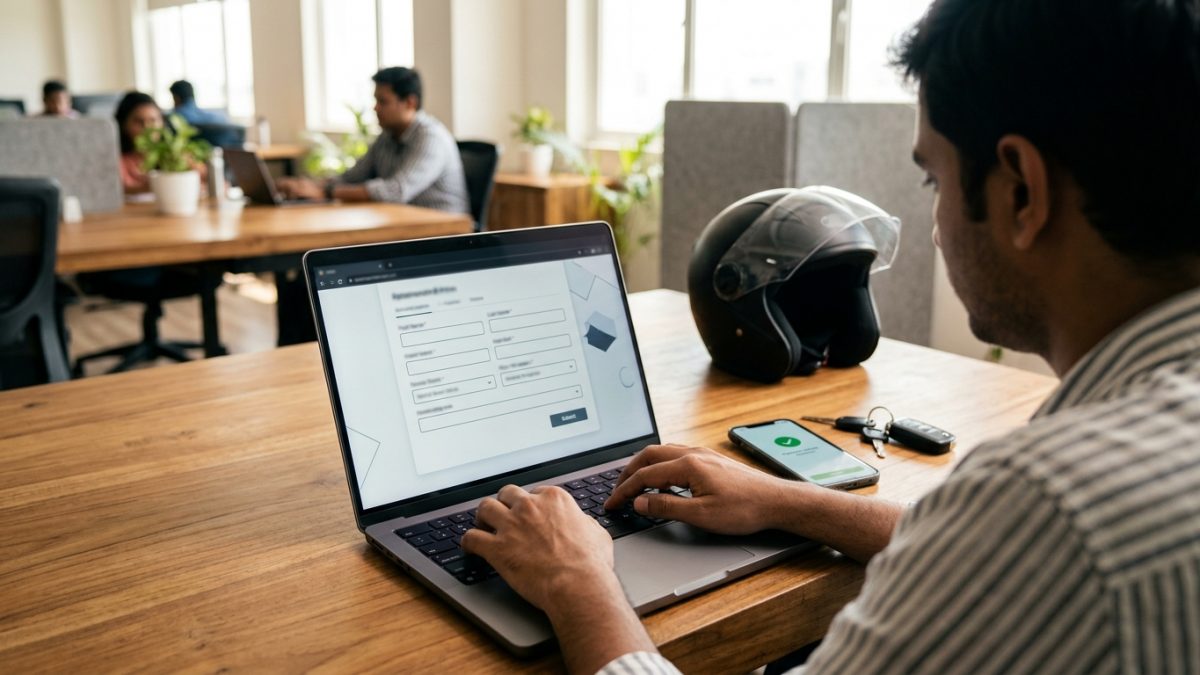 User entering vehicle details to pay challan online on a laptop computer