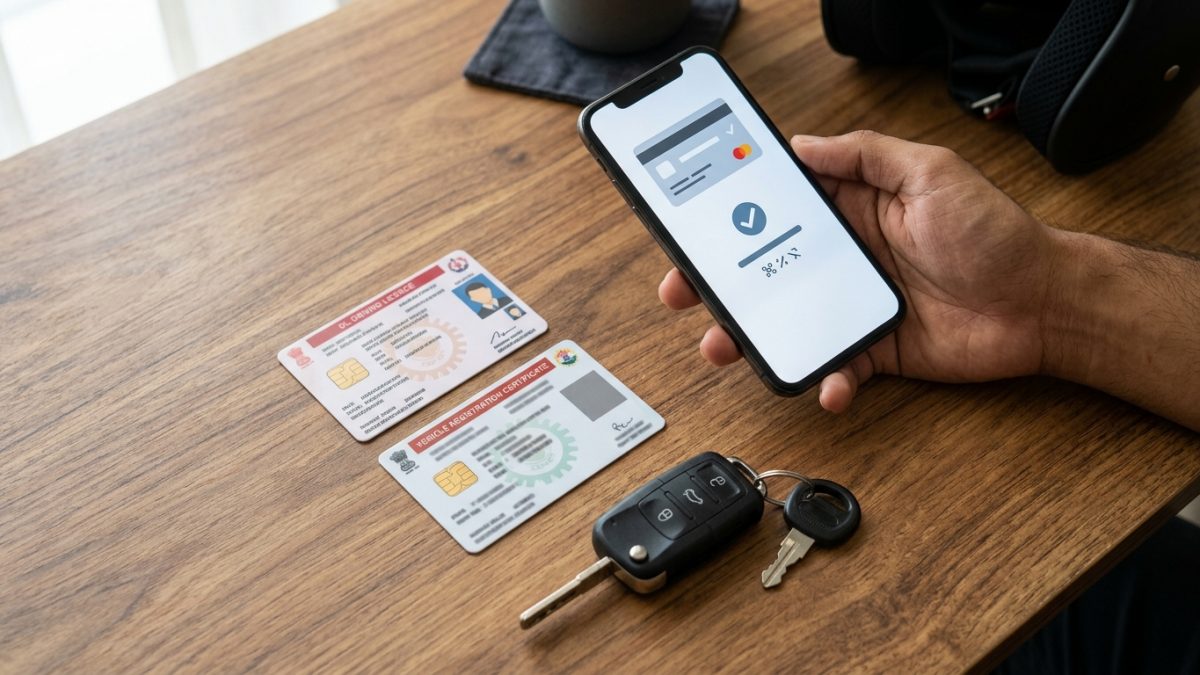 Registration Certificate smart card and driver licence placed ready to pay traffic fine online