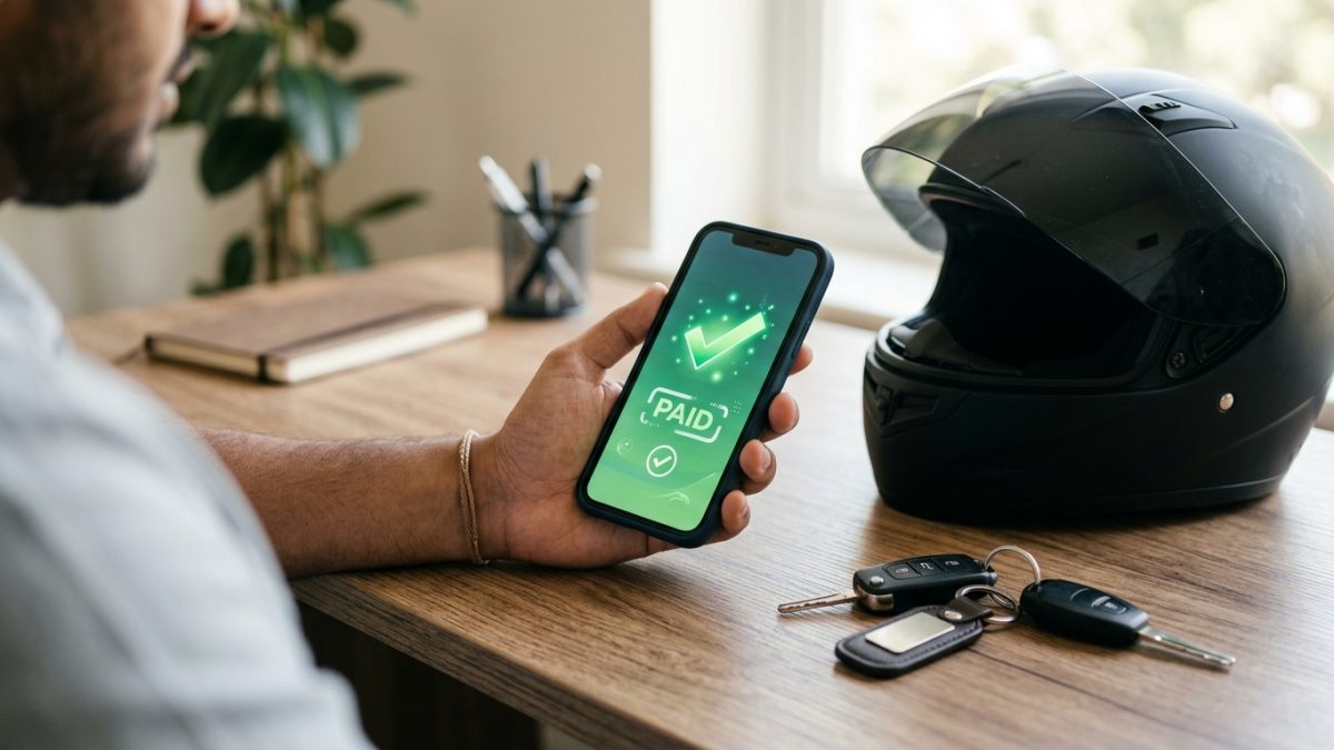 Smartphone displaying a digital bill payment interface beside car keys
