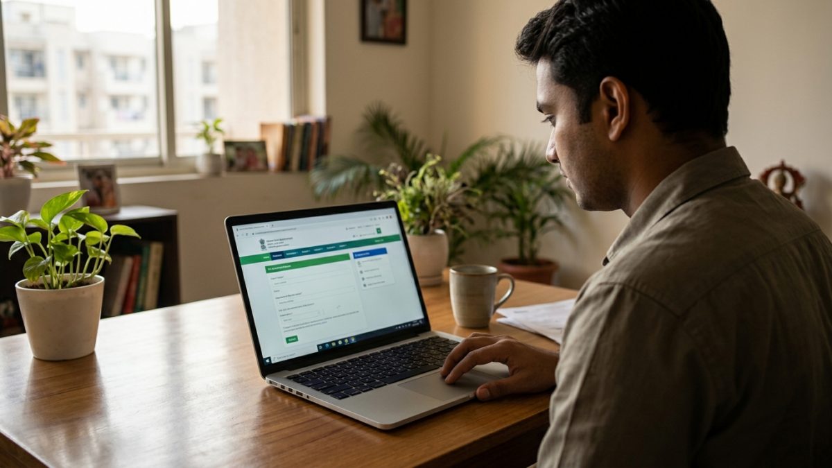 User applying online for permanent driving licence on a computer screen