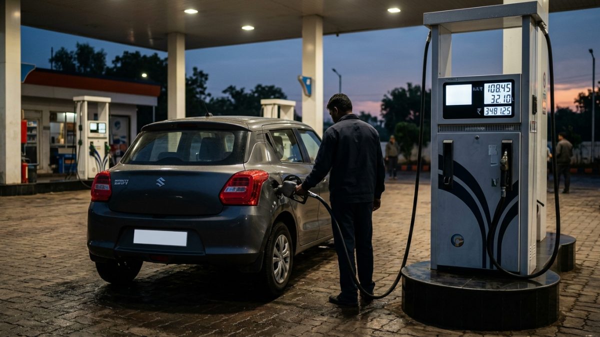 Digital fuel dispenser totem at an Indian petrol station displaying price details