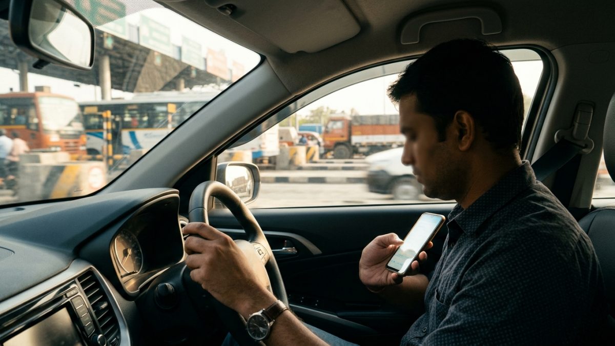 Driver using mobile phone application to perform a puc certificate check online