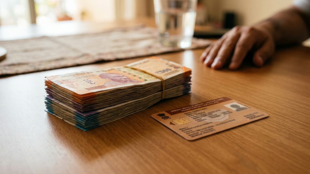 Indian currency and vehicle smart card registration certificate