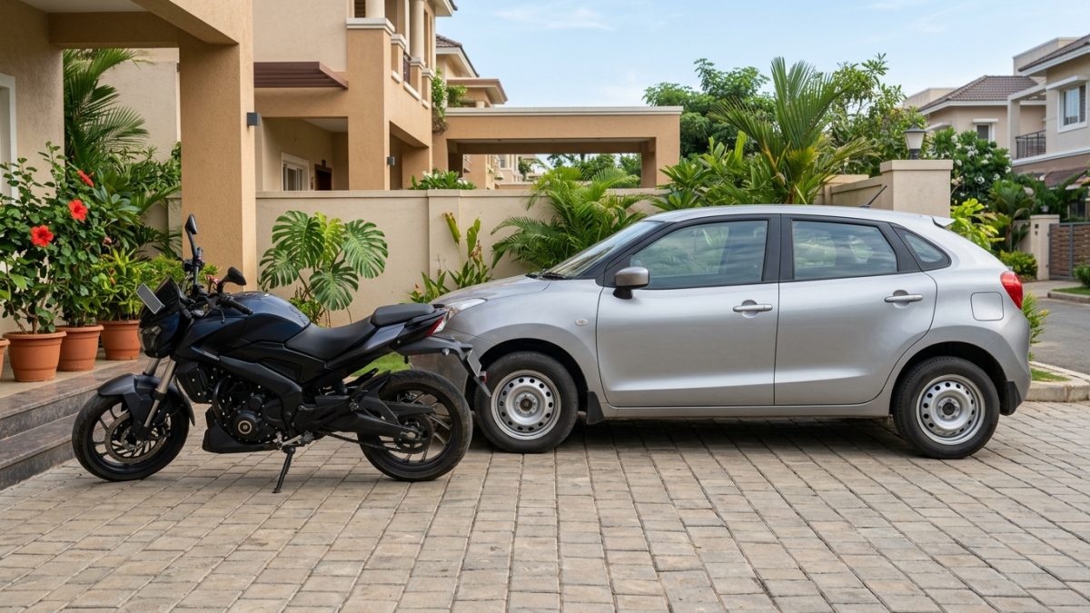 Motorcycle and car parked outdoors representing interstate vehicle transfer options