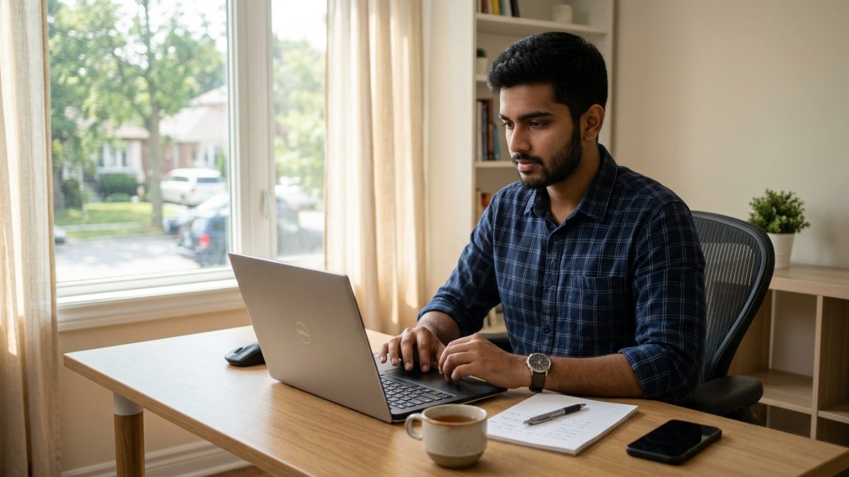 Laptop displaying online driving licence application portal interface