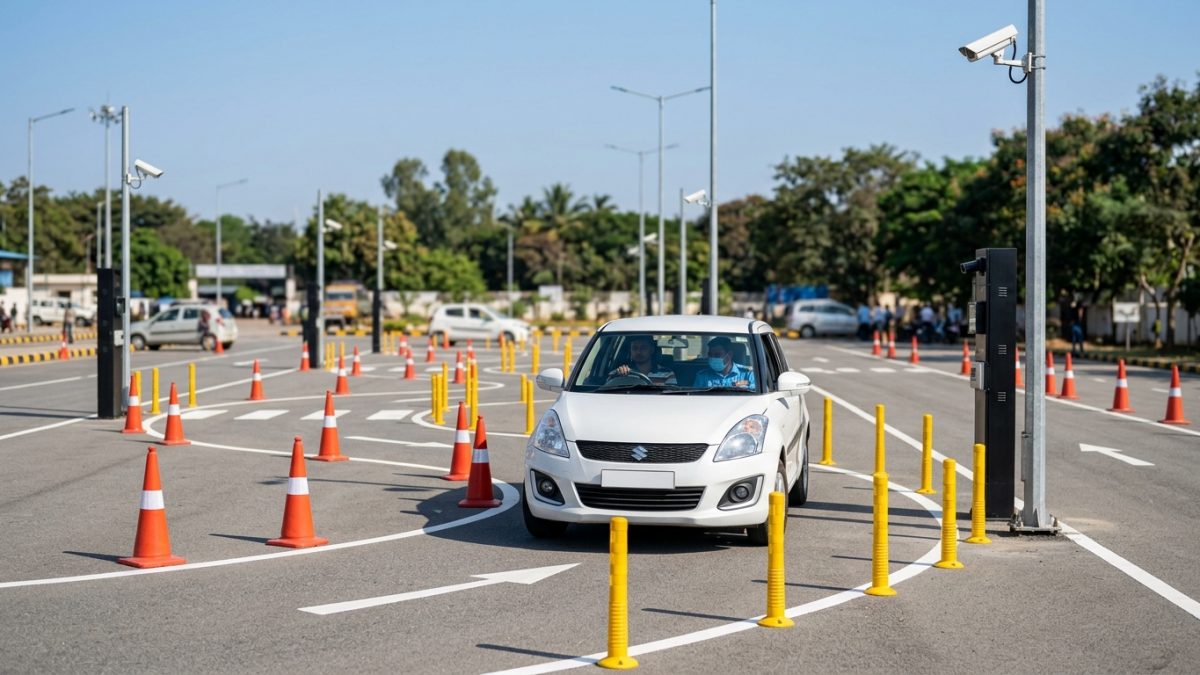 Automated driving test track with monitoring cameras and sensor posts