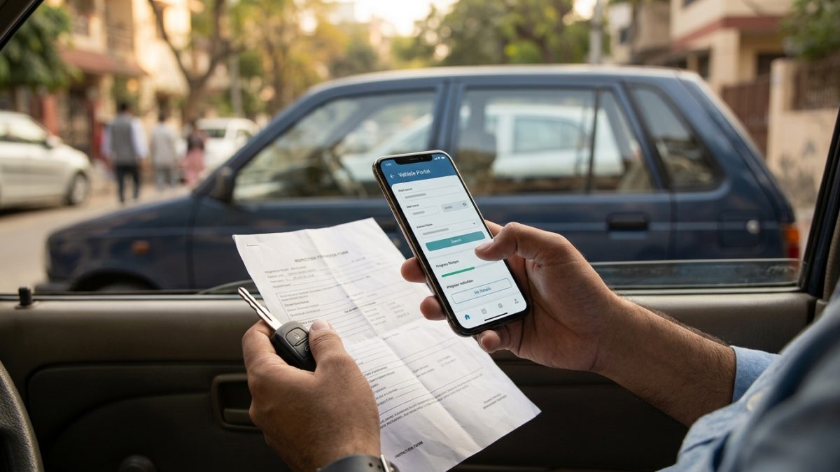 Checking vehicle registration and hypothecation status on a smartphone