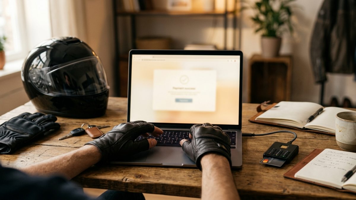 Motorist using a laptop to complete online traffic fine settlement