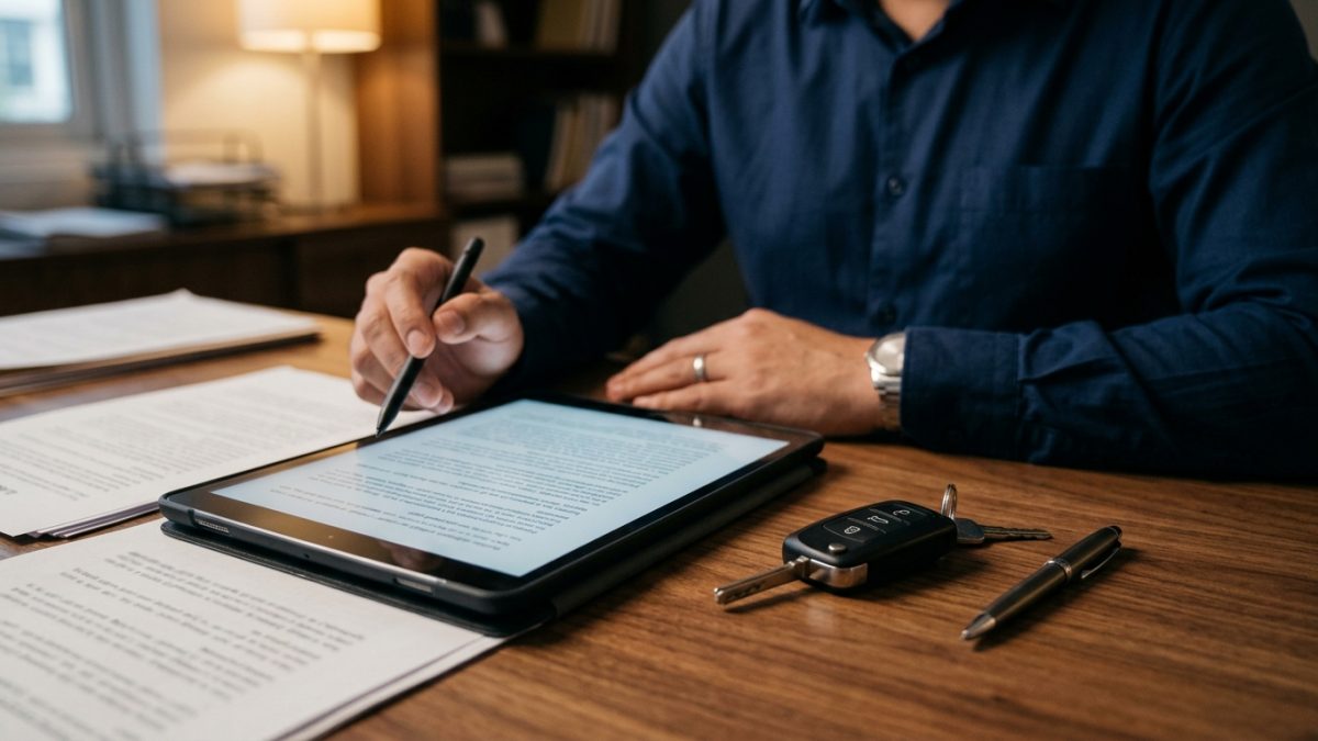 Electronic court traffic fine payment being checked on a digital tablet