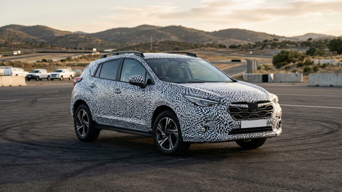 A mid-size crossover SUV parked at an outdoor inspection area during late afternoon