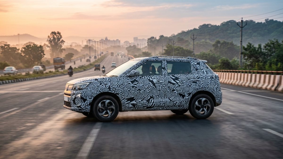 Modern compact crossover SUV driving on a paved highway in India