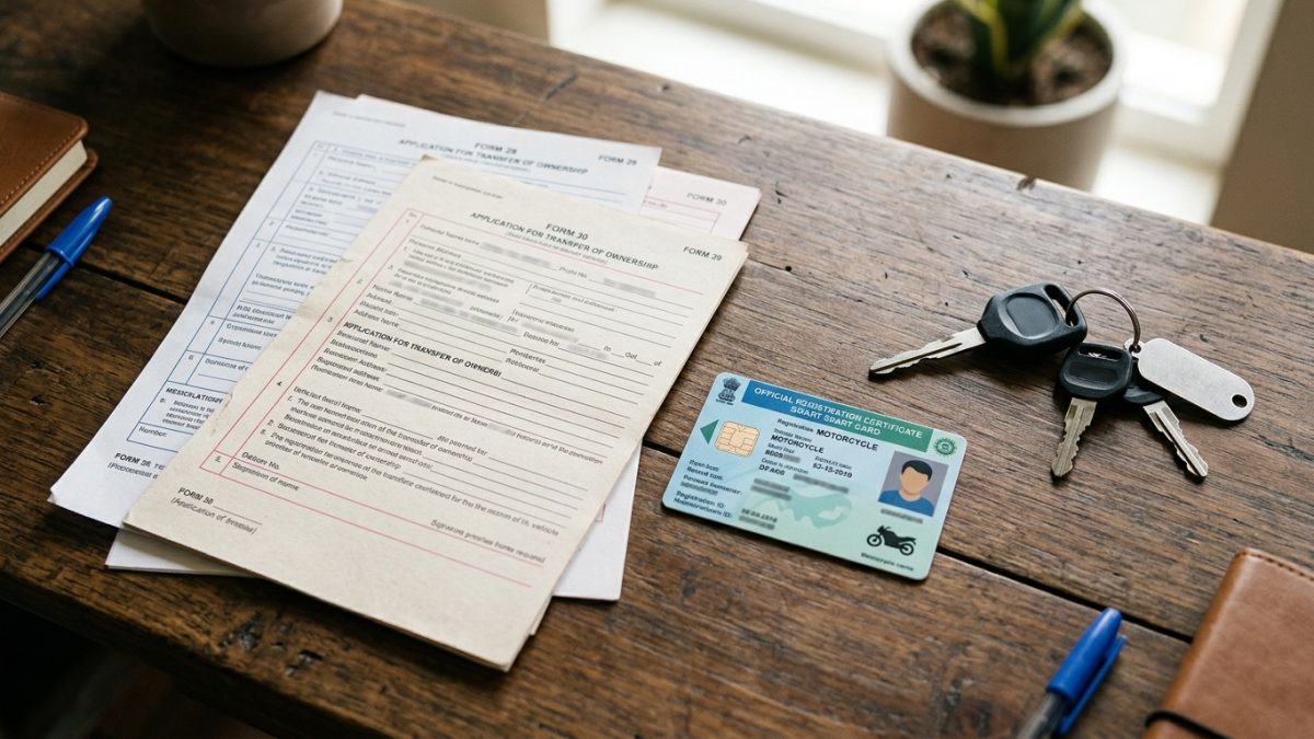 Checking vehicle registration documents and RTO forms for a used bike buying checklist
