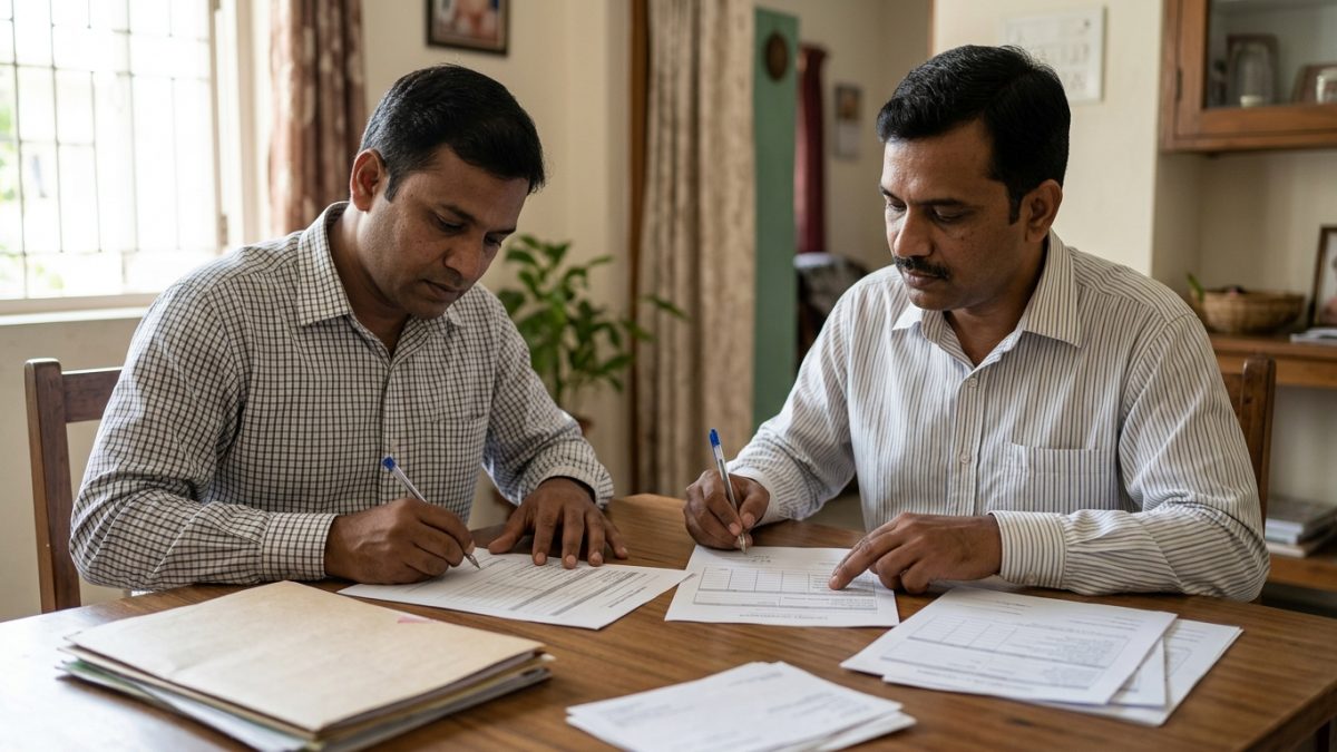RTO Form 29 and Form 30 paperwork being reviewed by car buyer and seller
