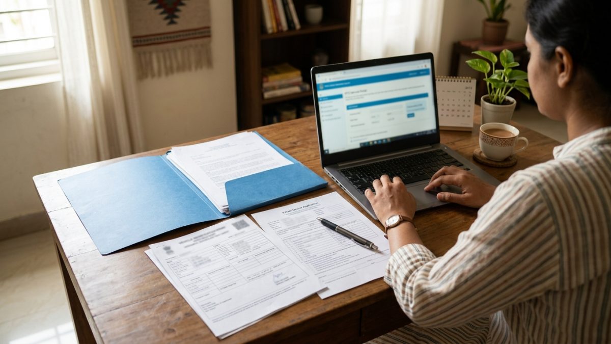 Form 28 and vehicle registration documents laid on an office table for NOC application