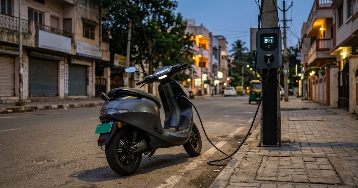 Best electric scooter in India parked at an urban charging bay
