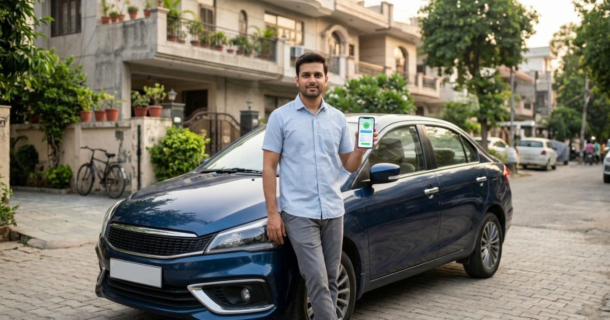 Car owner reviewing digital policy schedule during car insurance renewal process
