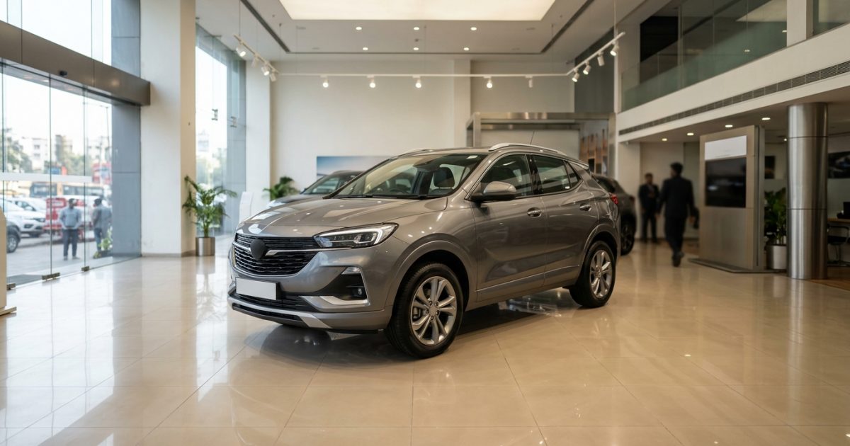 Modern SUV in a bright showroom illustrating car price in India and on-road pricing structure