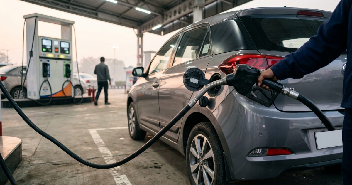 Motorist checking the diesel price today at an Indian fuel station pump