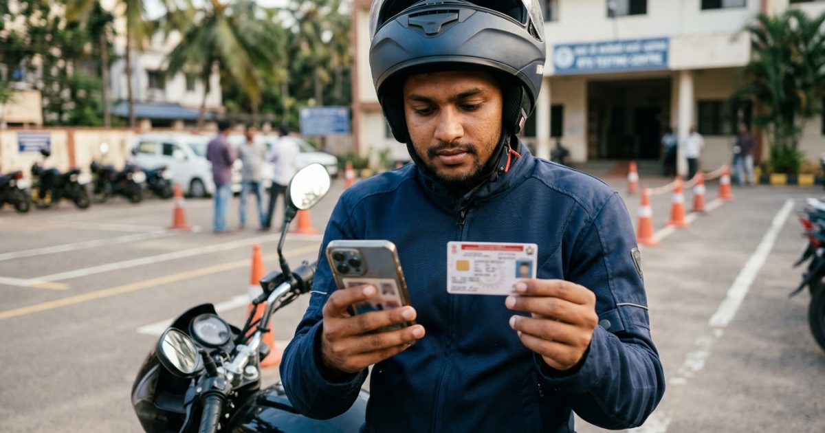 Motorist verifying driving licence check online on a smartphone screen