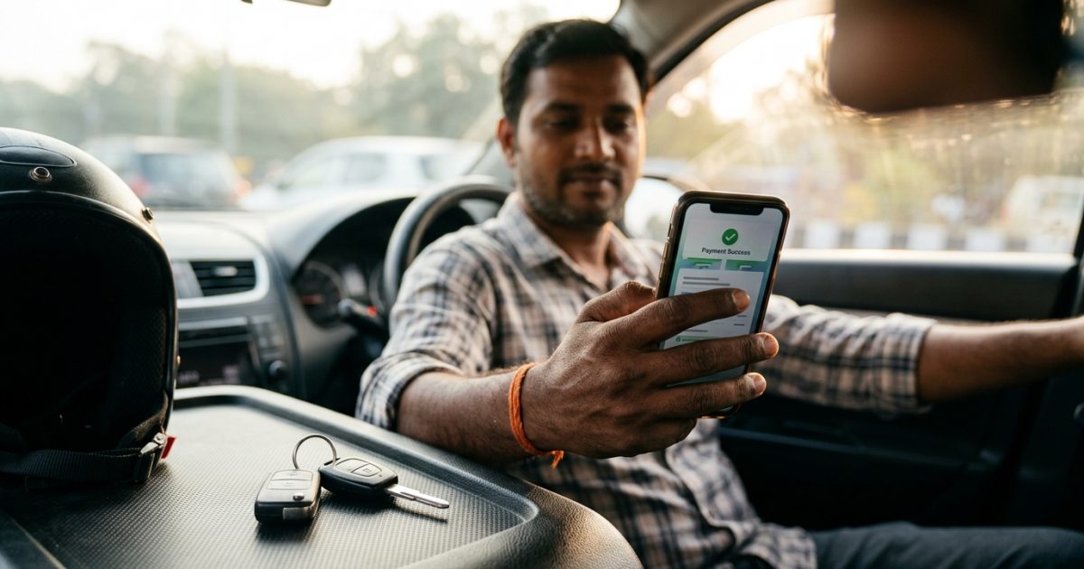 Motorist completing an e challan payment online on a smartphone