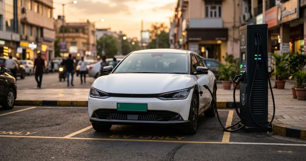 Electric car price in India charging at a city fast charging station