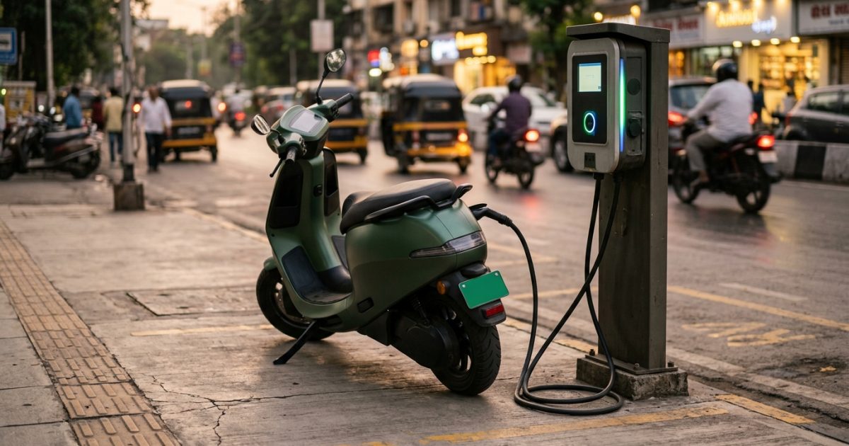 Electric scooter parked at an EV charging station highlighting the electric scooter subsidy in India